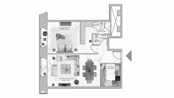 Apartment floor plan, 1 bedroom in AETERNITAS BY LONDON GATE No. 11007 (2D)